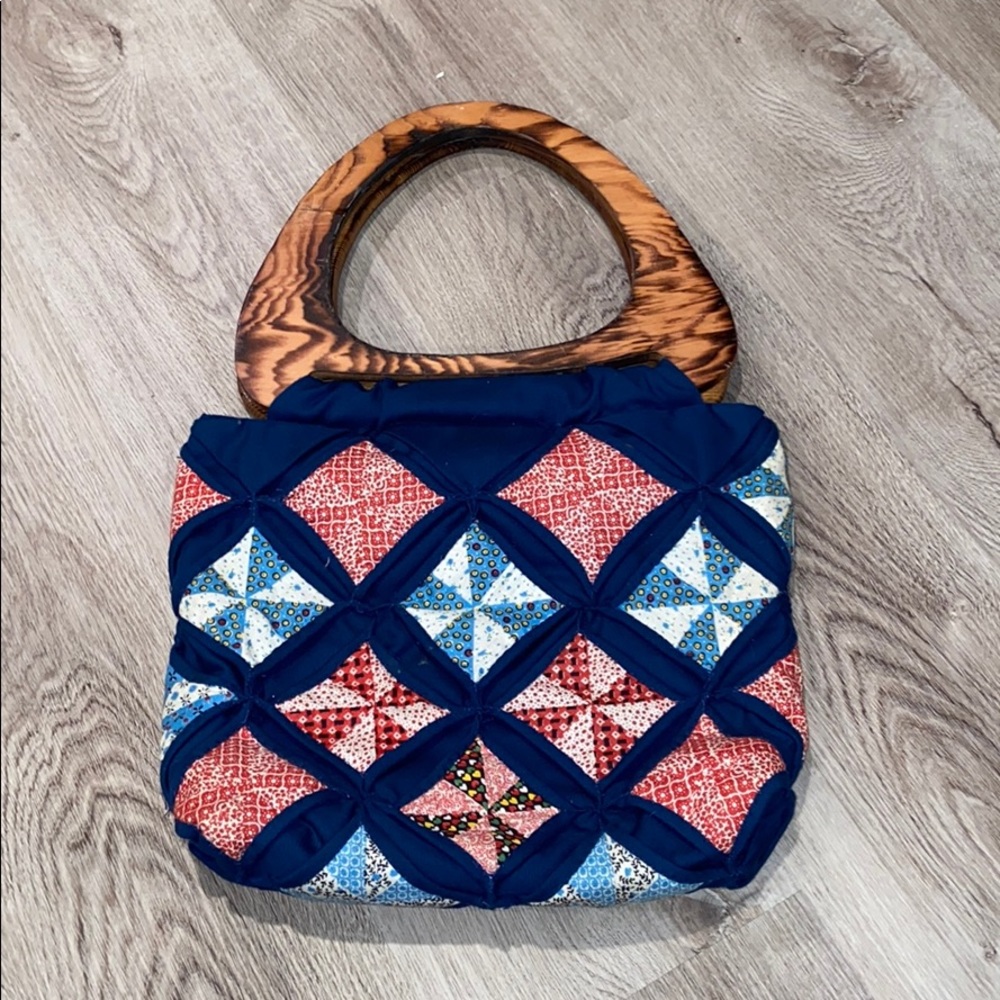 Vintage Quilted Wooden Handle Bag - Picture 1 of 4